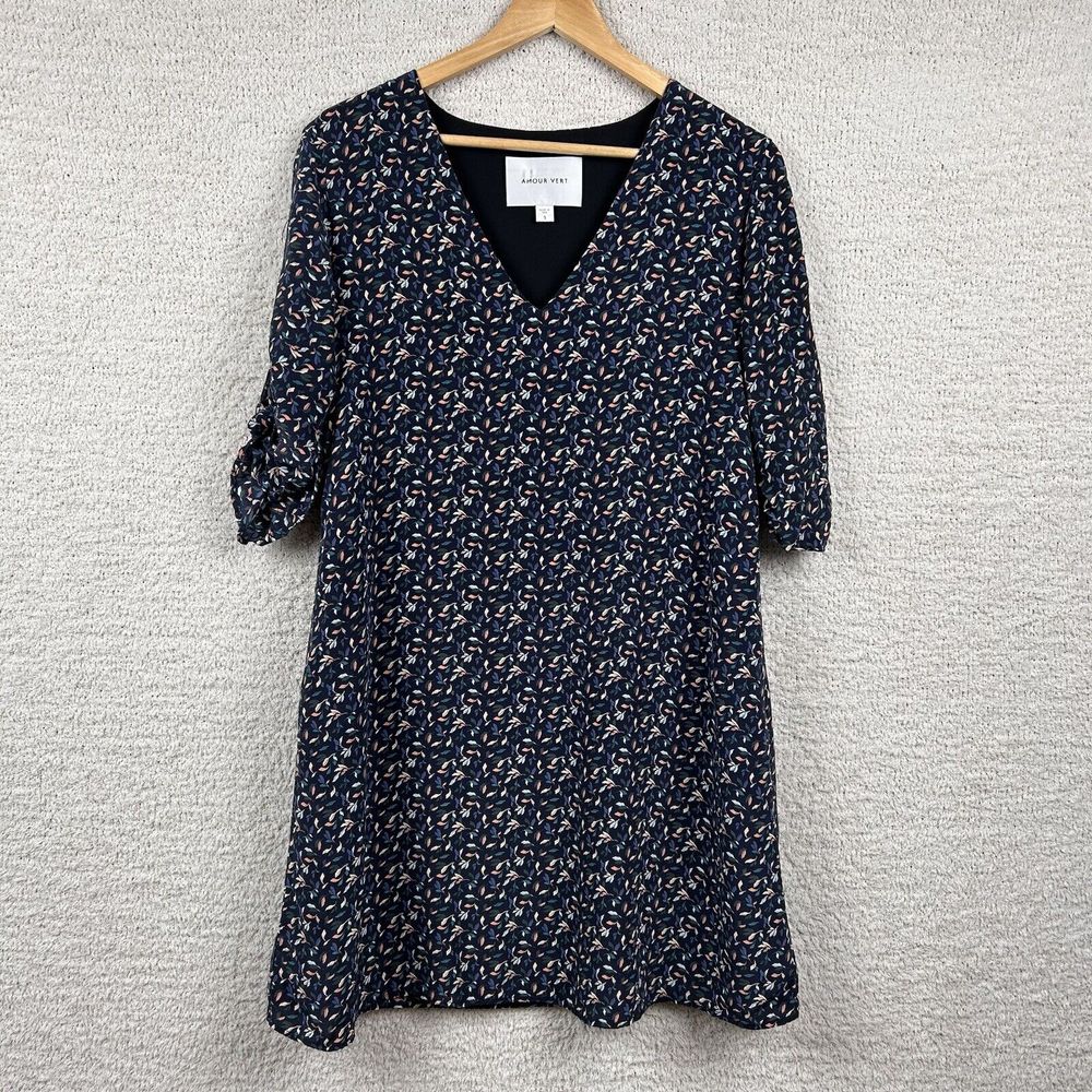 Amour Vert Dress Womens S Royal Blue Floral Julianne 100% Silk Made In U.S.A.
